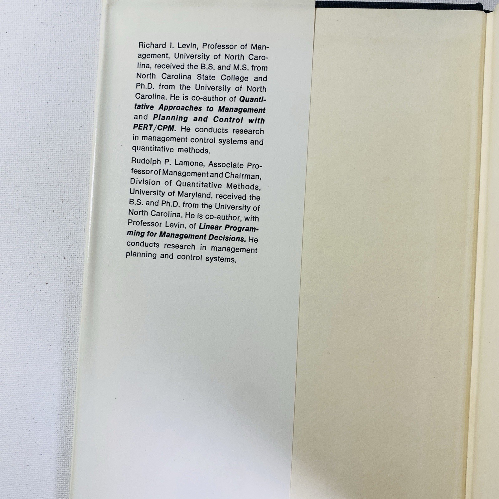 Quantitative Disciplines in Management Decisions by Levin & Lamone 1969 Hardcove