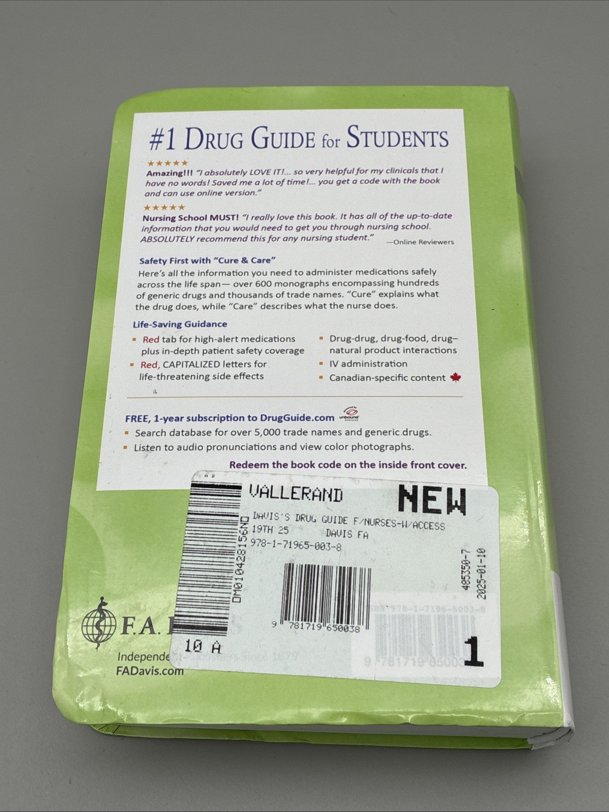 DAVIS’S DRUG GUIDE FOR NURSES 19TH EDITION Paperback Book Medication Reference