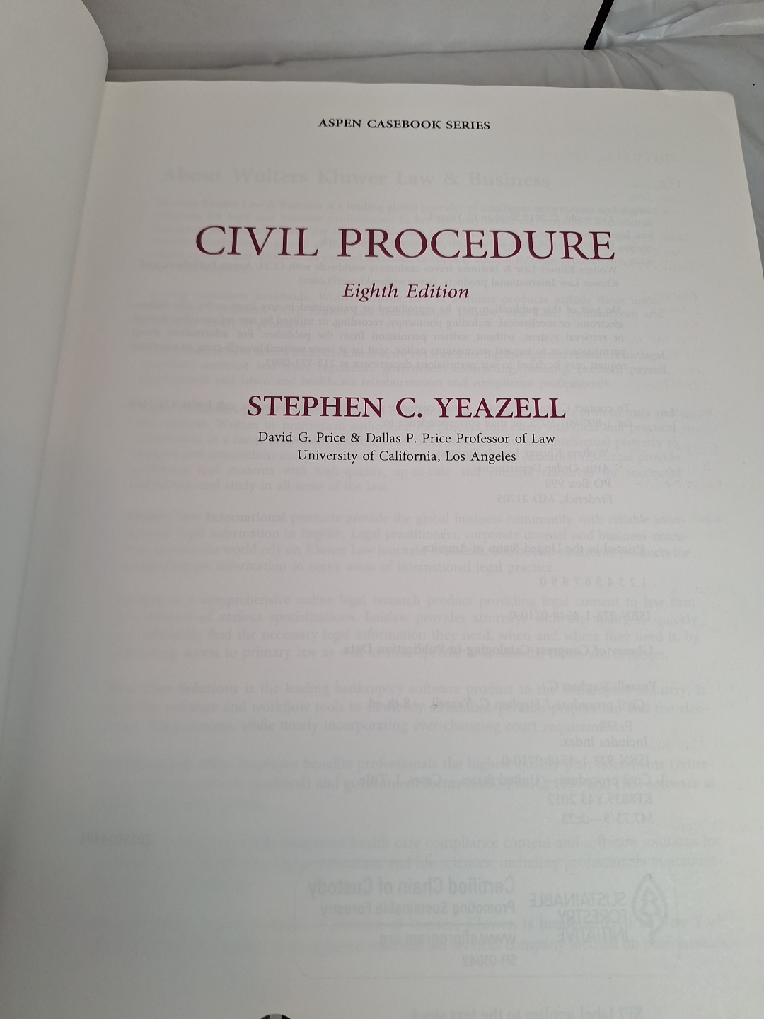 Aspen Casebook Ser.: Civil Procedure by Stephen C. Yeazell 8th Edition Great