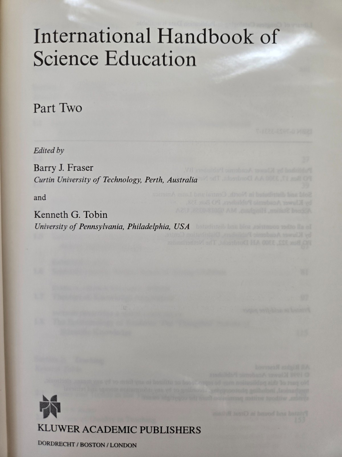 International Handbook Of Science Education Parts One & Two, 1998