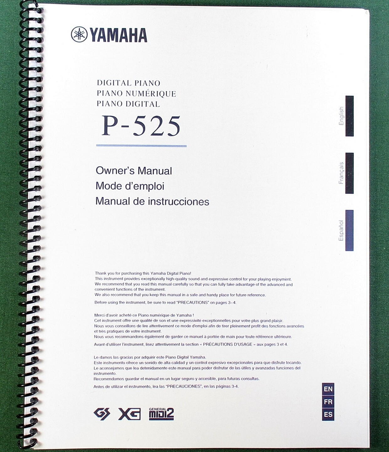 Yamaha P-525 Owner’s Manual: 128 Pages & Protective Covers!