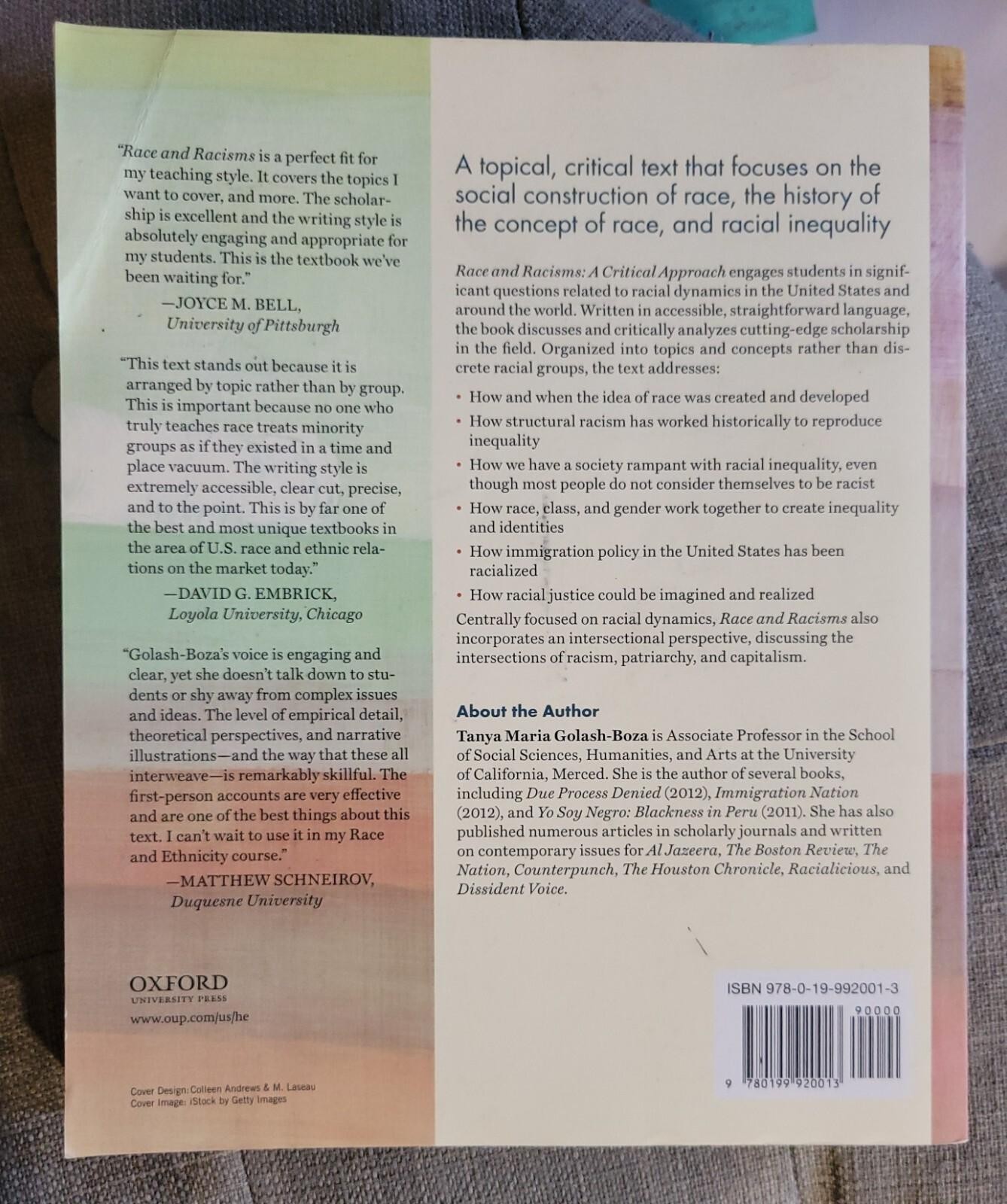 Tanya Golash-Boza RACE AND RACISMS A CRITICAL APPROACH 2014 Paperback VERY GOOD