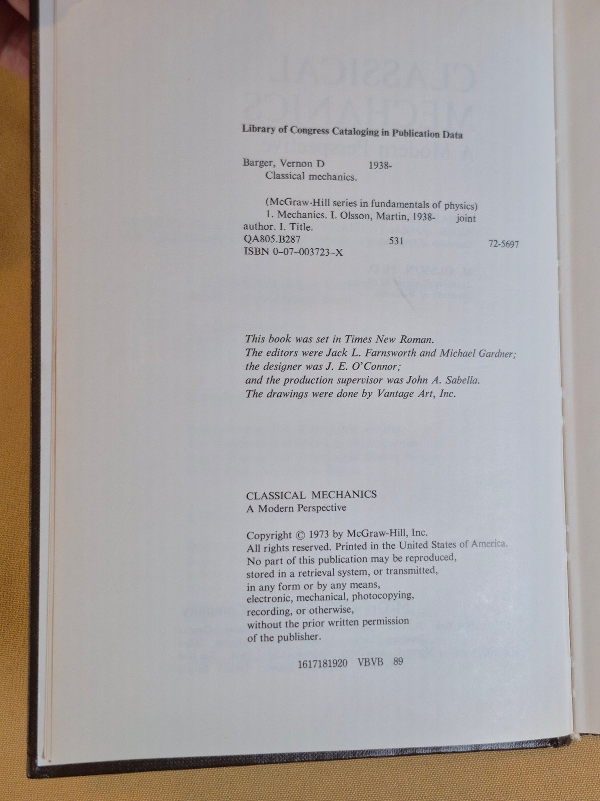 Classical Mechanics: A Modern Perspective, Barger & Olsson McGraw-Hill Hardcover