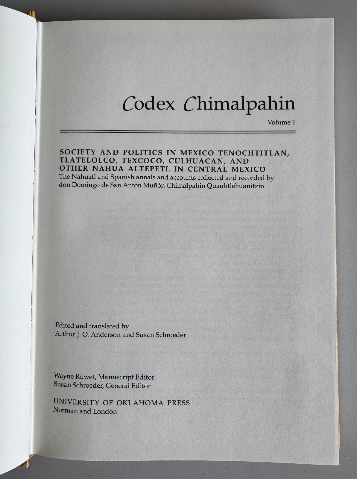 CODEX CHIMALPAHIN – VOLUME 1 -1997- HARDBACK BOOK