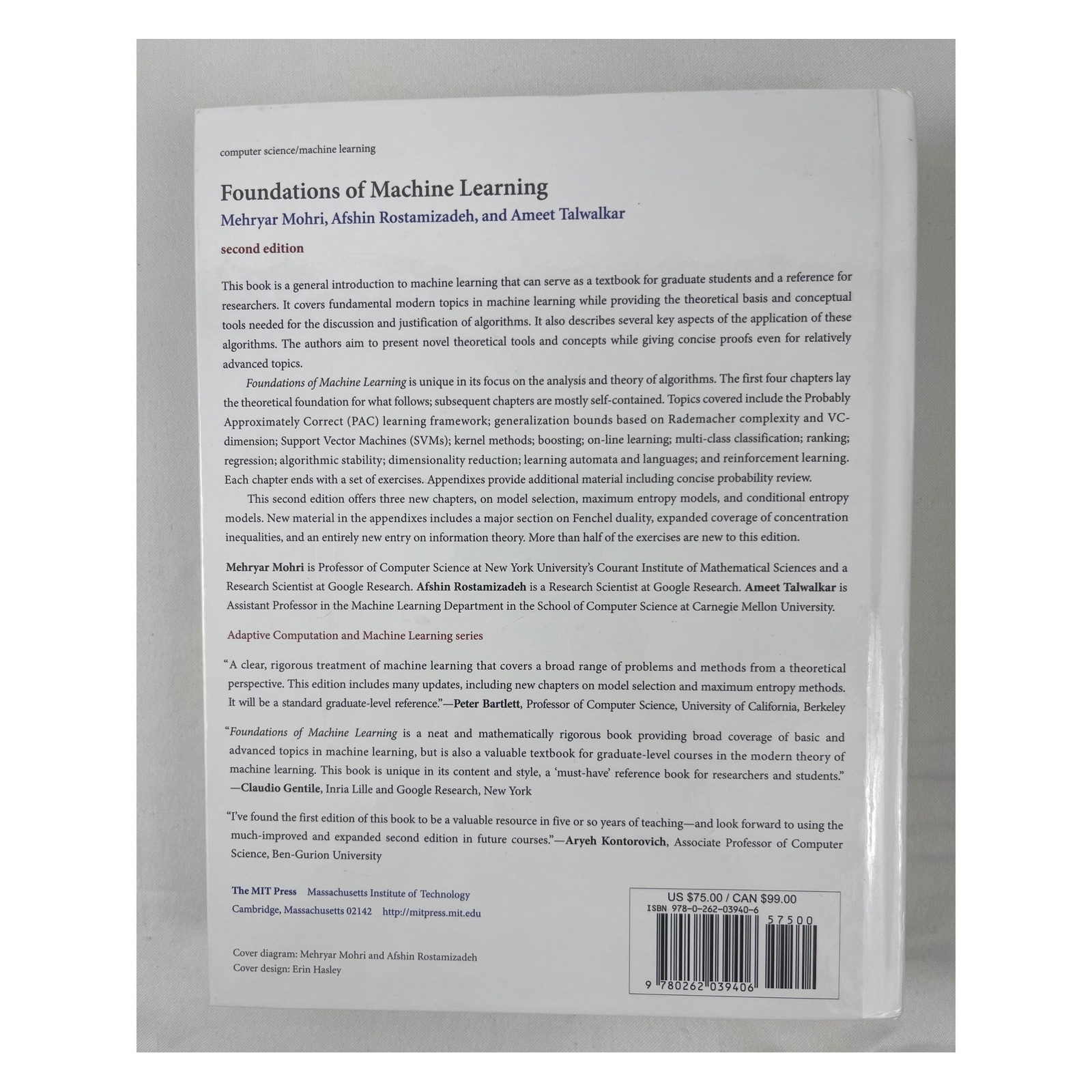 Foundations of Machine Learning 2nd Edition Mohri Rostamizadeh Talwalkar MIT