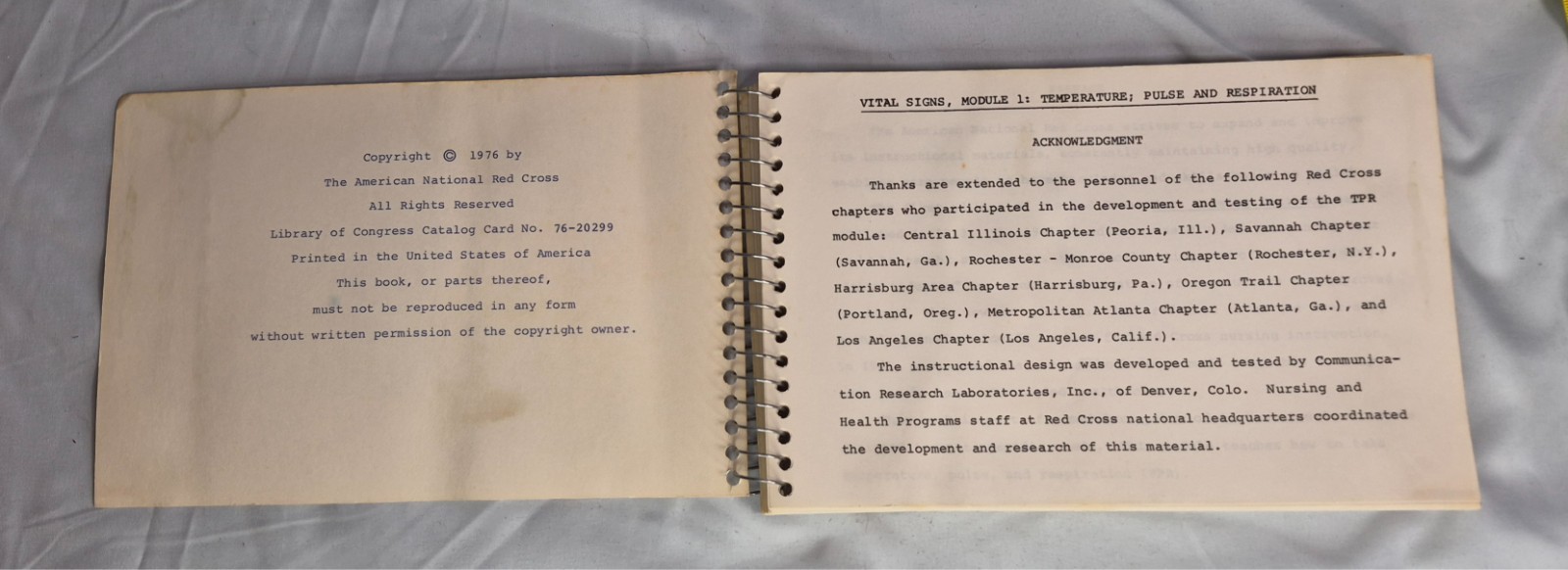 Vintage 1976 American Red Cross Vital Signs Module 1 Temperature Pulse Manual