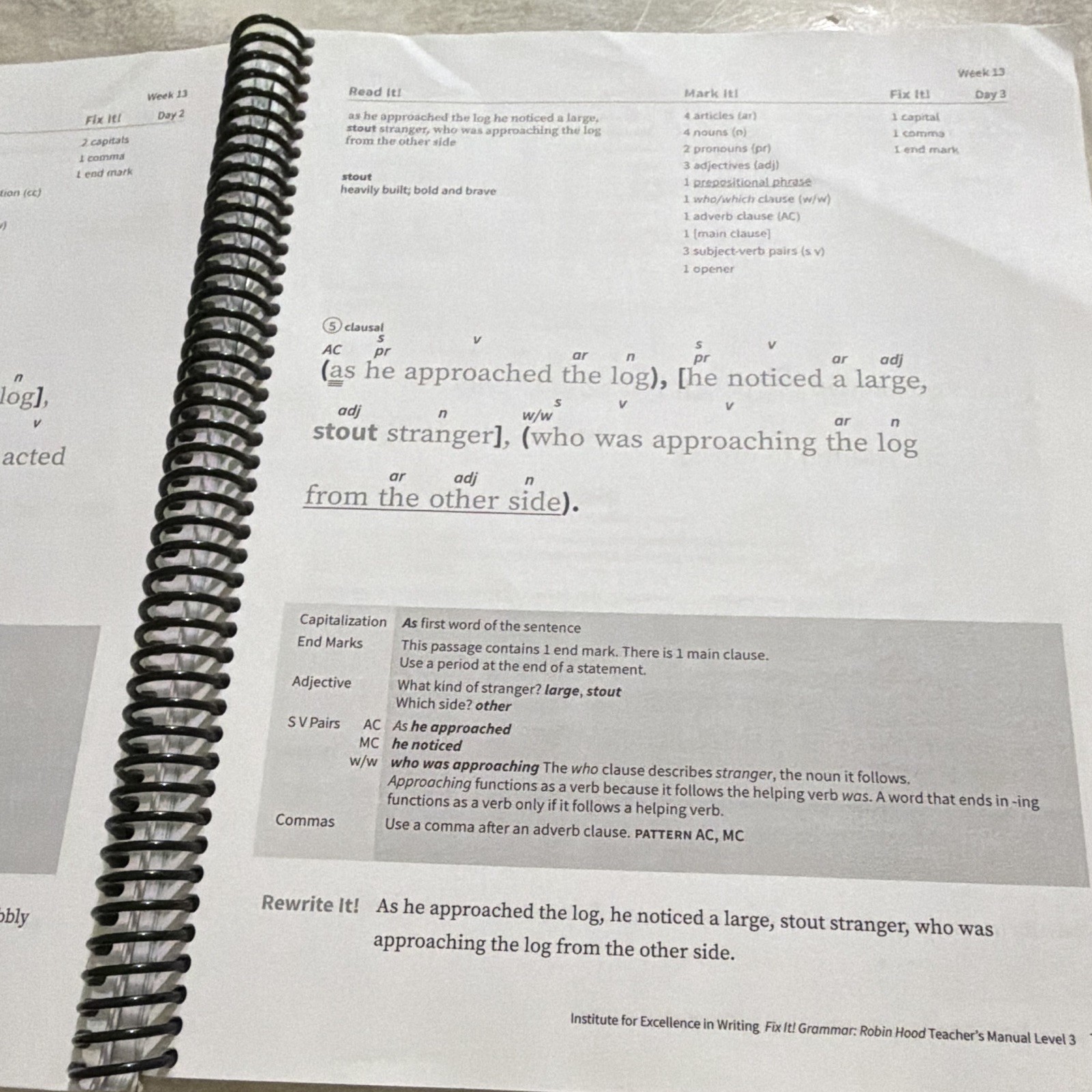 Fix It! Grammar Robin Hood Level 3 Teacher’s Manual Spiral 2022 IEW
