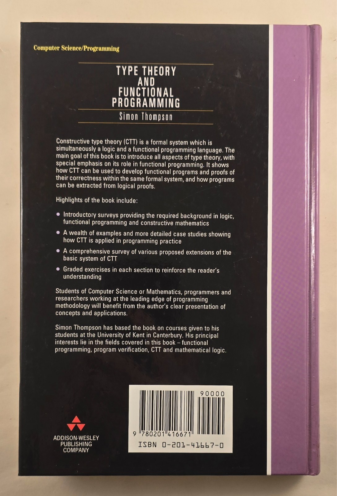 Type Theory and Functional Programming Hardcover Simon Thompson