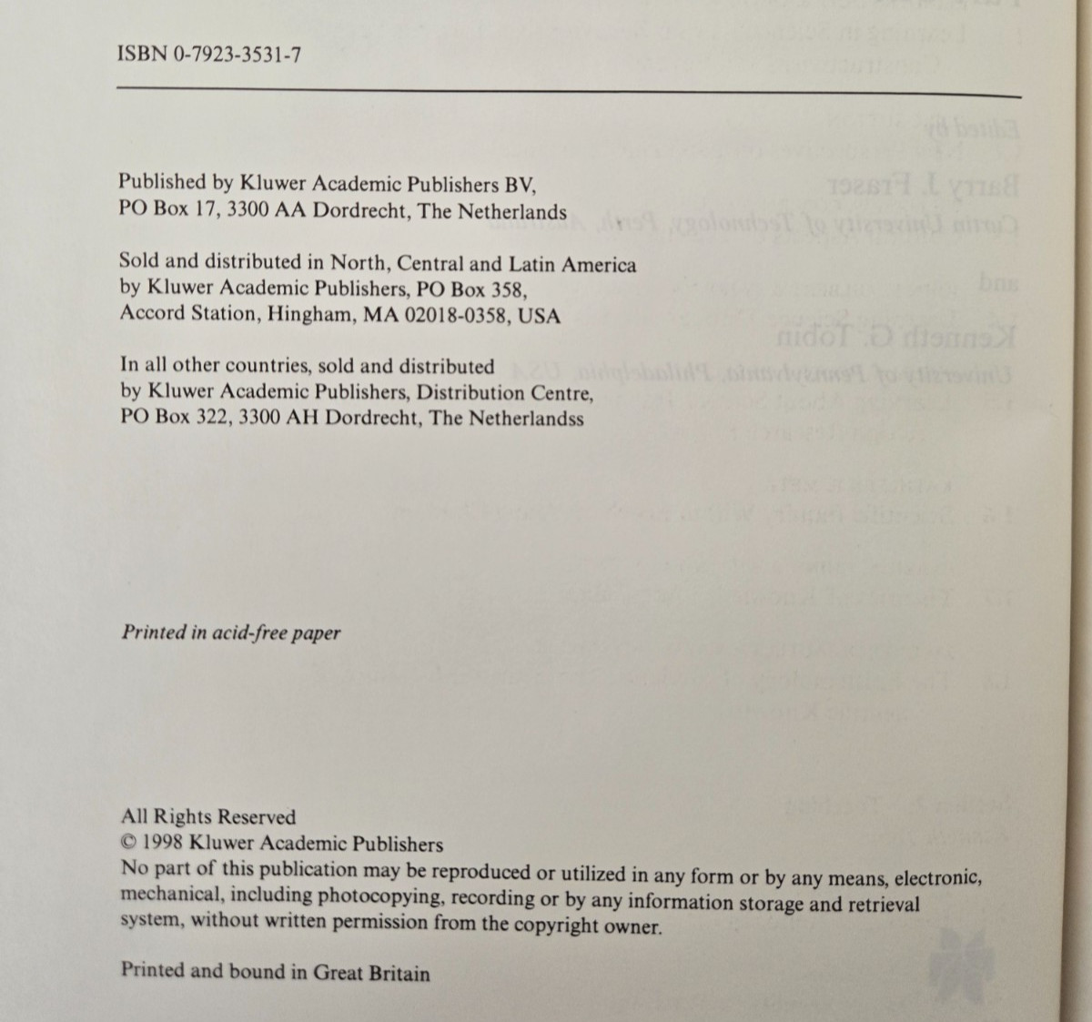 International Handbook Of Science Education Parts One & Two, 1998