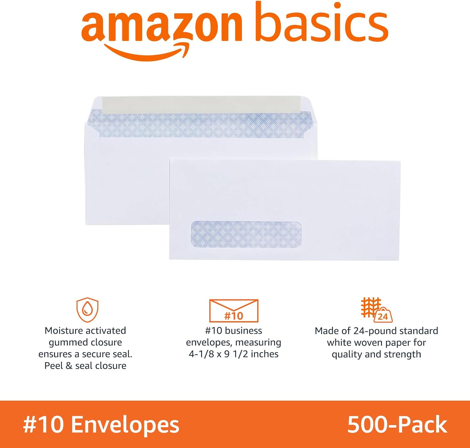 #10 Security-Tinted Self-Seal Business Envelopes with Left Window, Peel & Seal C