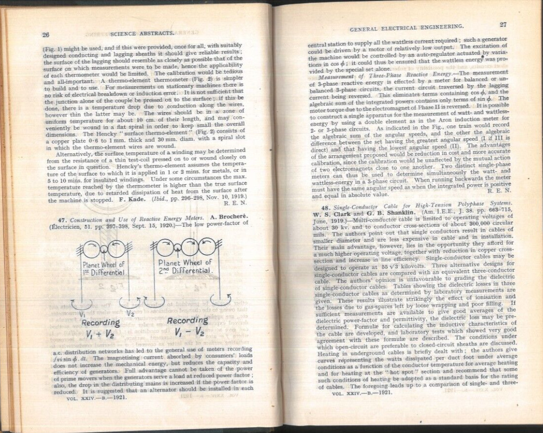 VINTAGE 1921 SCIENCE ABSTRACTS 1921 B ELECTRICAL ENGINEERING 654 PAGES