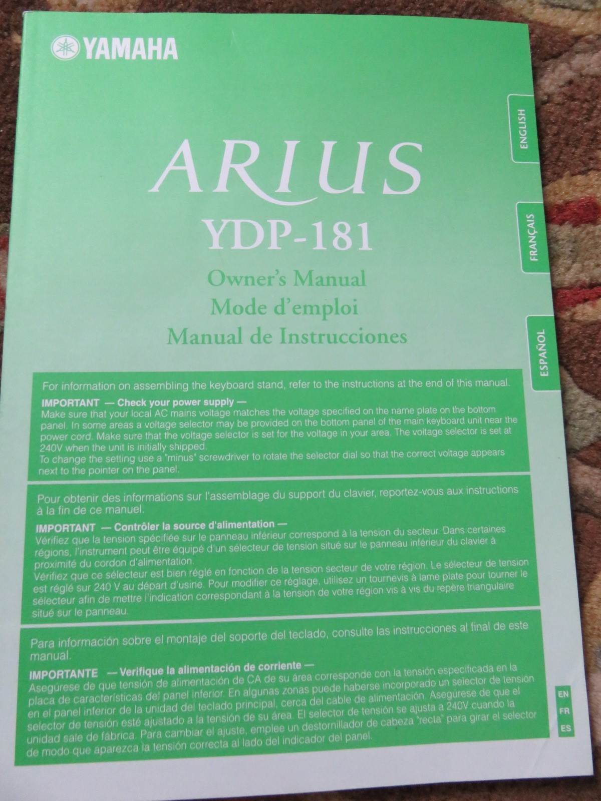 Yamaha YDP-181 Owner’s Manual: 70 Pages (paperback)