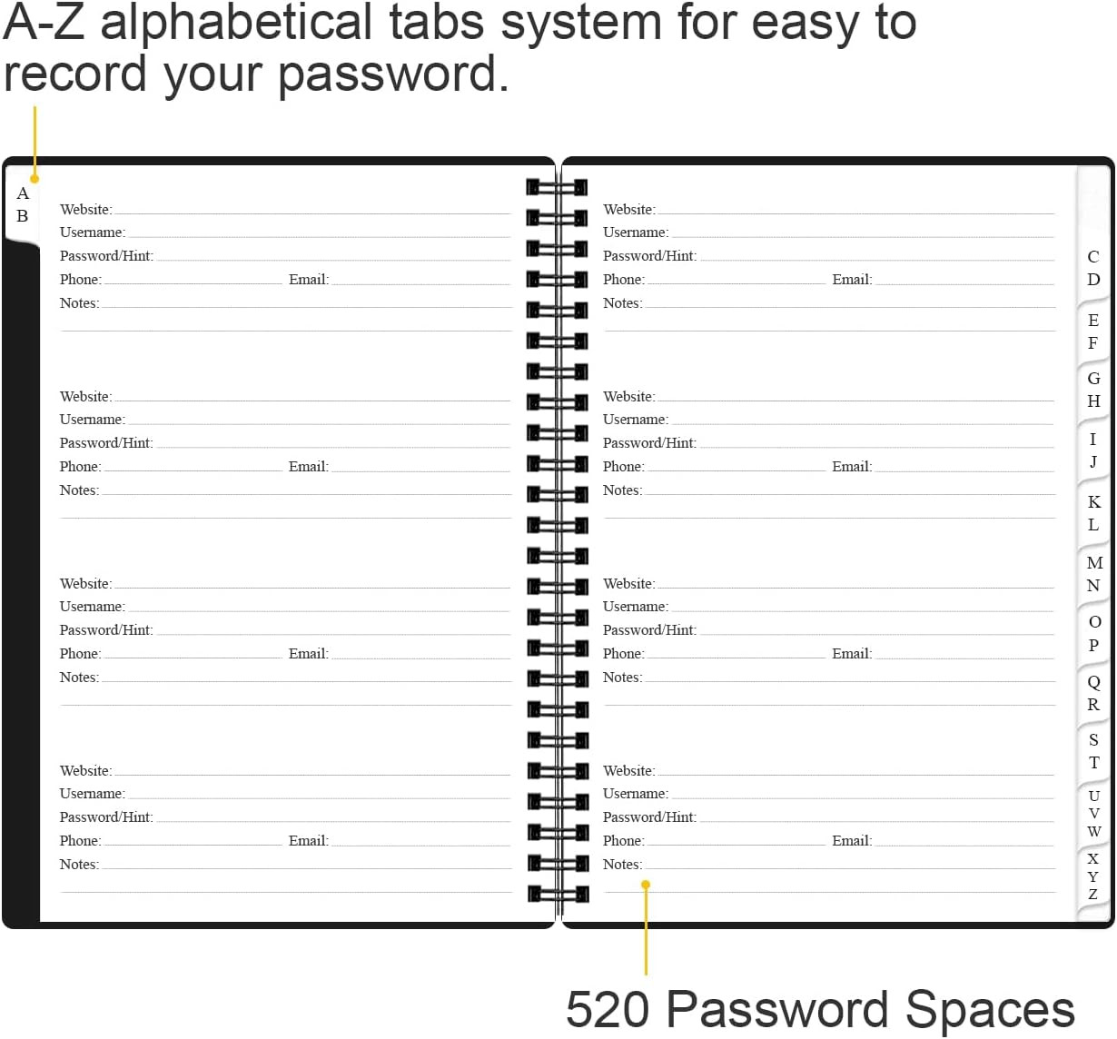 Password Book with Alphabetical Tabs – Large Size Password Keeper Journal Notebo