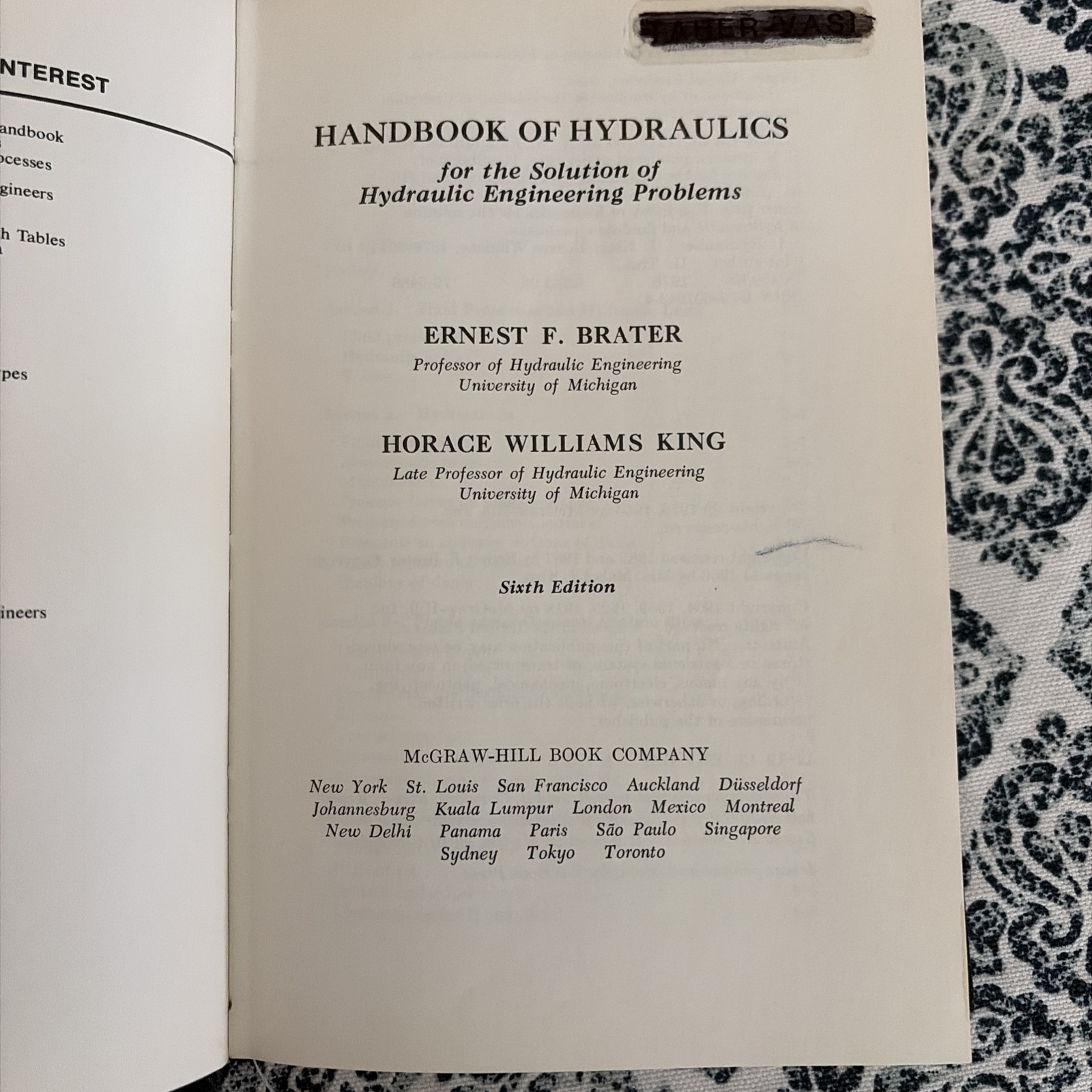 Handbook of Hydraulics King & Brater Sixth Edition 1976