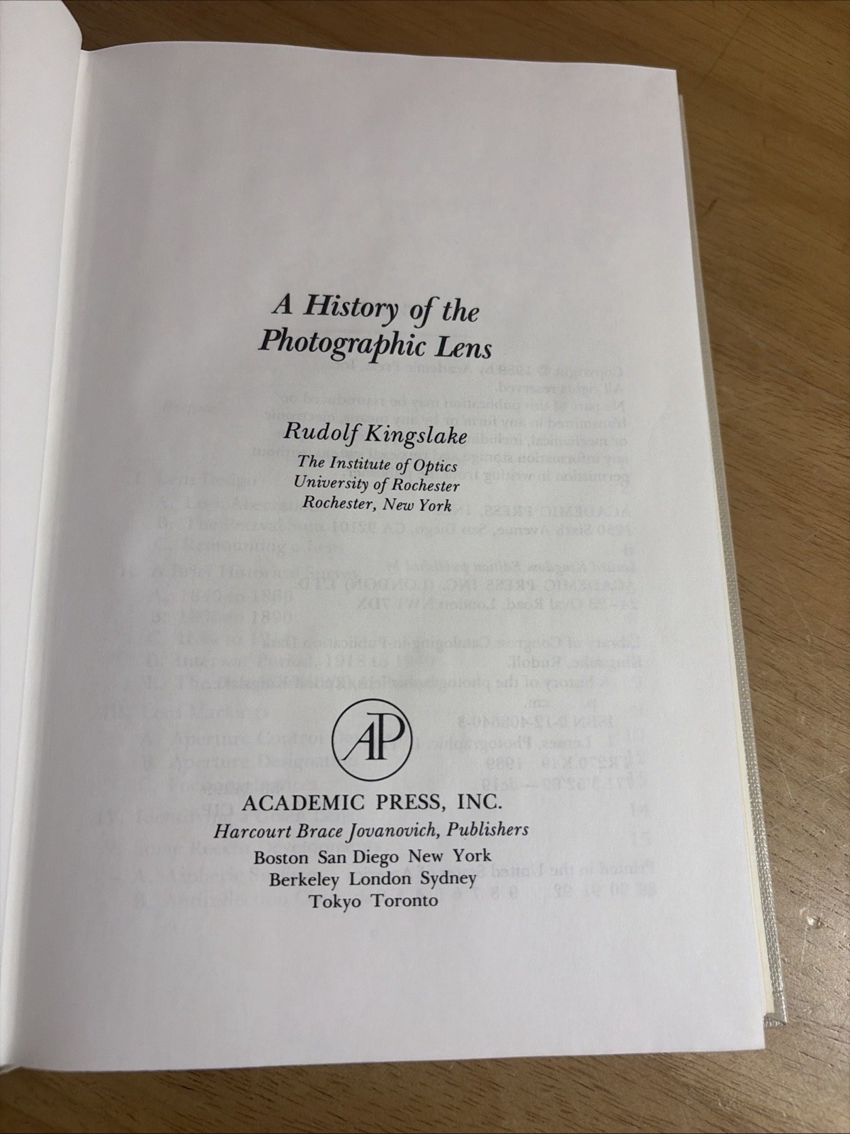 A History of the Photographic Lens Kingslake 1989 HC DJ Academic Press 1st Ed