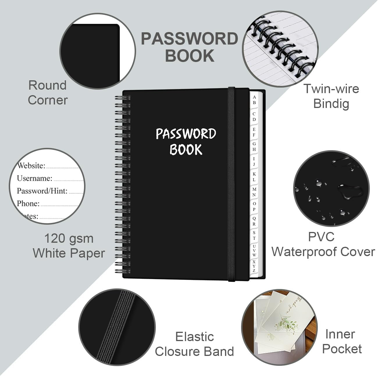 Password Book with Alphabetical Tabs – Large Size Password Keeper Journal Notebo