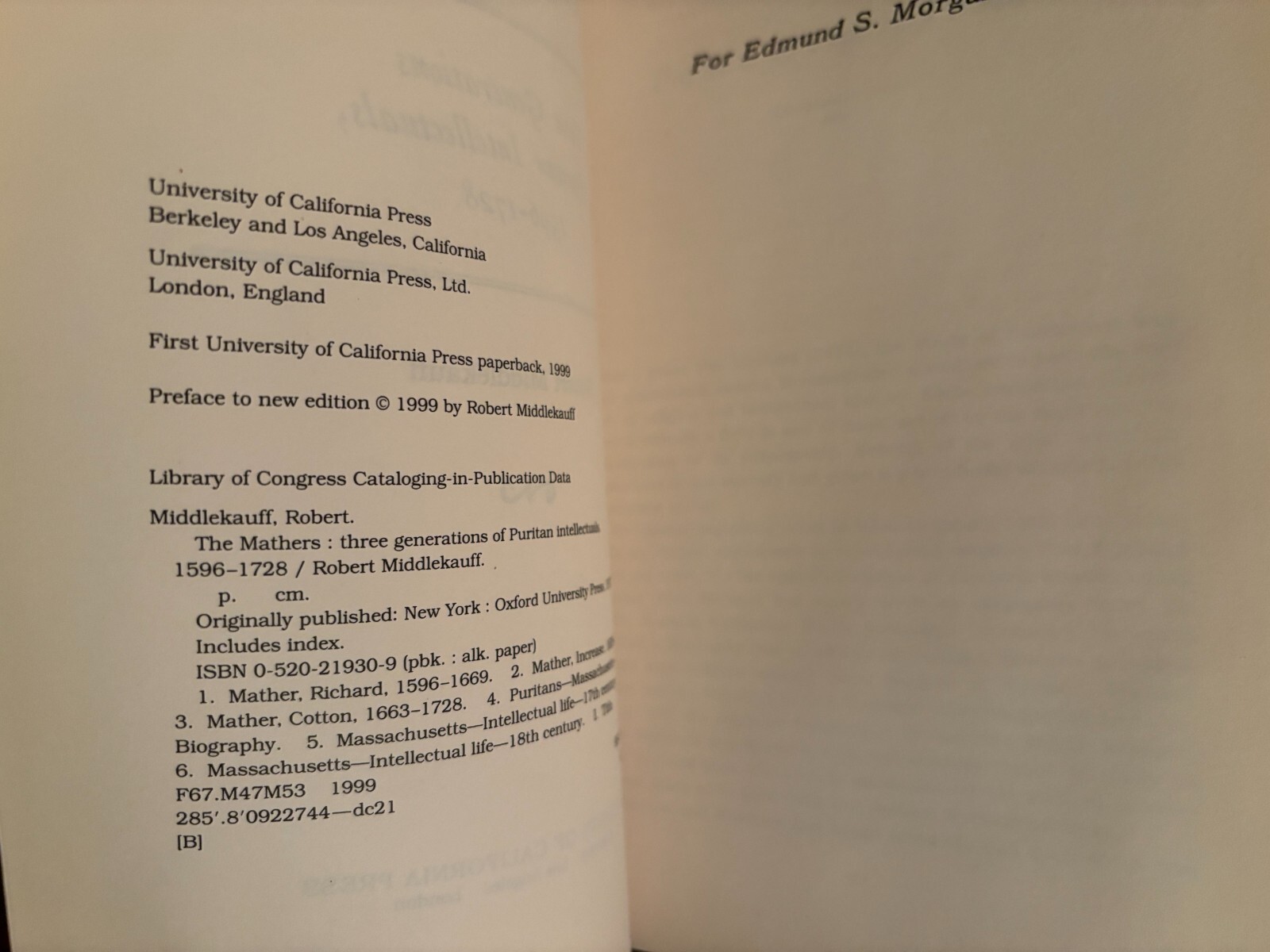THE MATHERS – ROBERT MIDDLEKAUFF 1999 THREE GENERATIONS OF PURITAN INTELLECTUALS