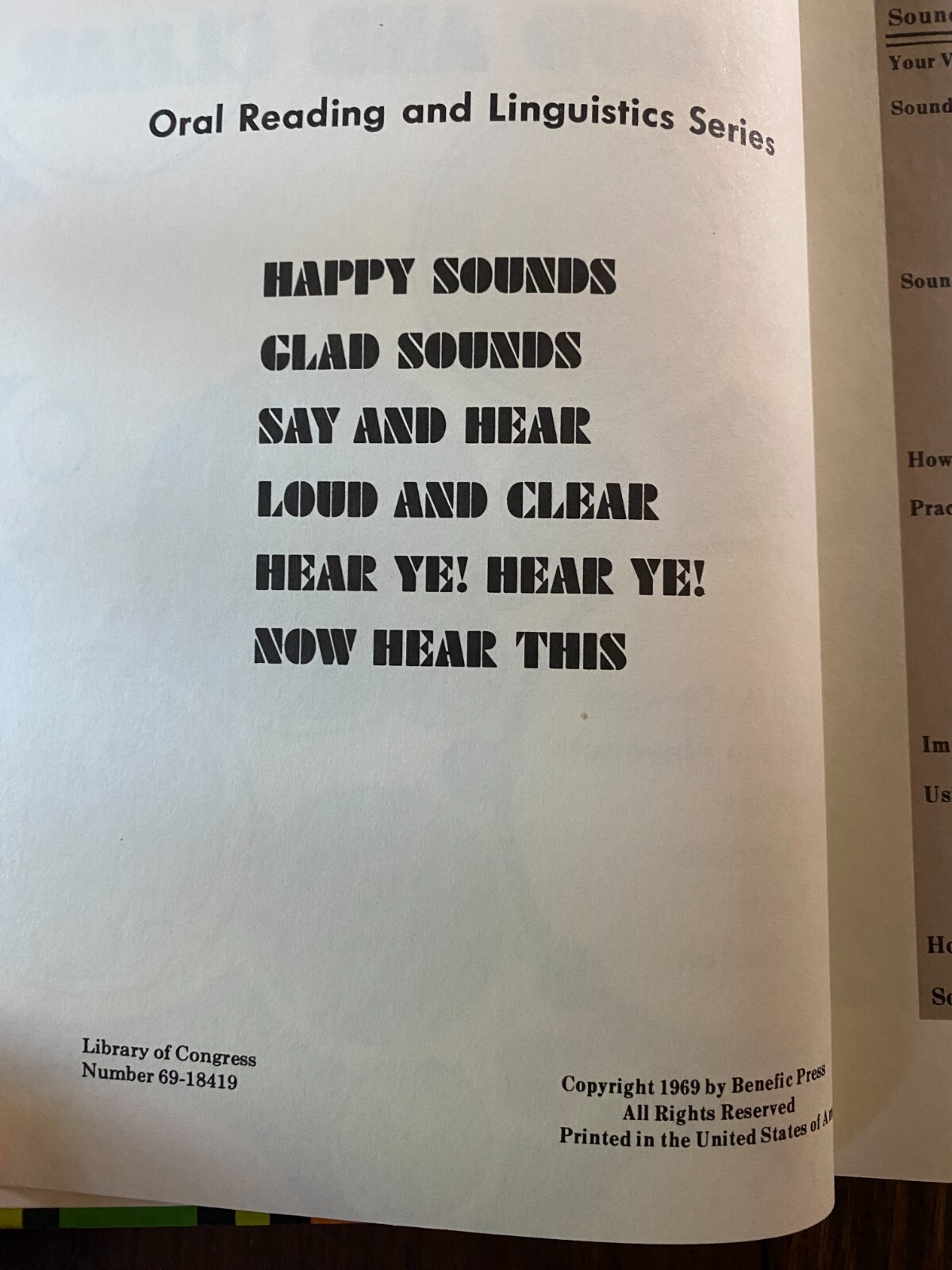 Oral Reading & Linguistics 1969 Say&Hear, Loud&Clear, Glad Sounds Benefic Press