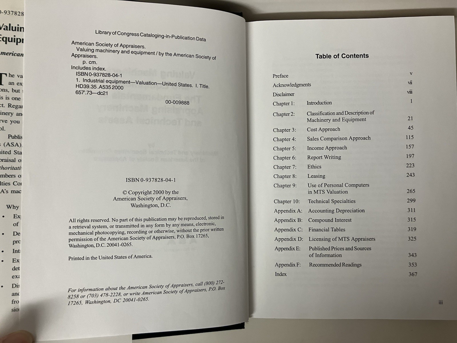 Valuing Machinery and Equipment American Society of Appraisers 2000 HC VERY GOOD