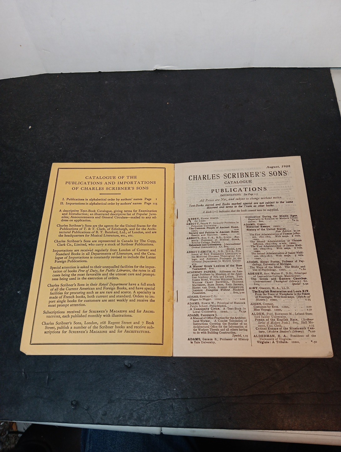 1928 Catalogue Of Charles Scribner’s Sons: Publications And Importations