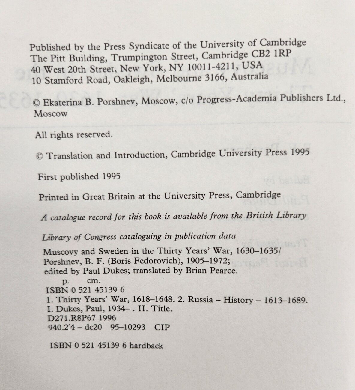 Muscovy and Sweden in the Thirty Years’ War, 1630-1635, Hardcover by Porshnev…