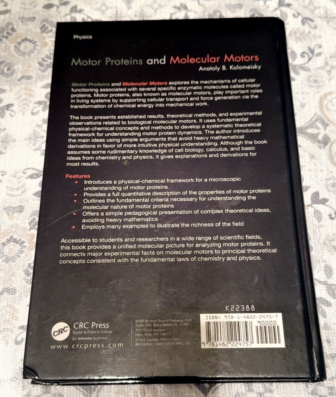 Motor Proteins and Molecular Motors by Anatoly B. Kolomeisky Hardback Book