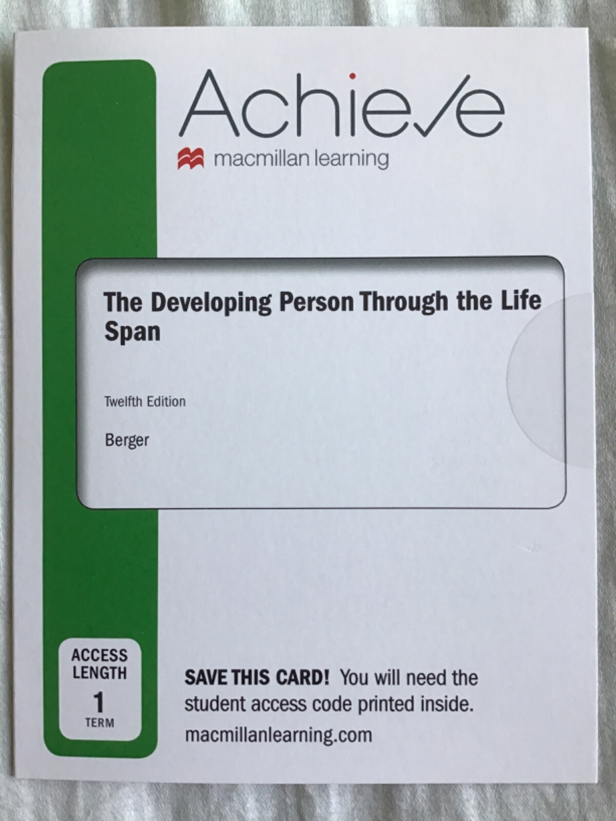 Achieve 1 term Access Code Card Developing Person Through the Lifespan 12th Ed.