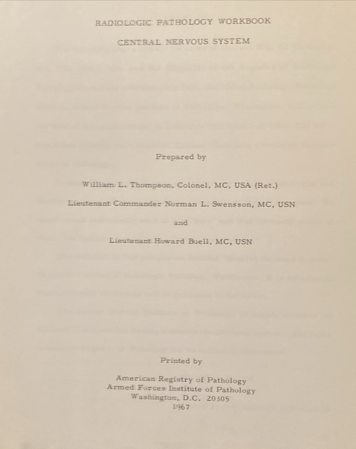 AFIP Central Nervous System Radiologic Pathology Workbook 1966