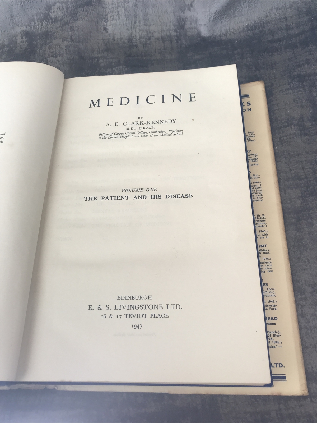 Medicine By A E Clark Kennedy Volume One & Two HB DJ Rare 1949 E & S Livingstone