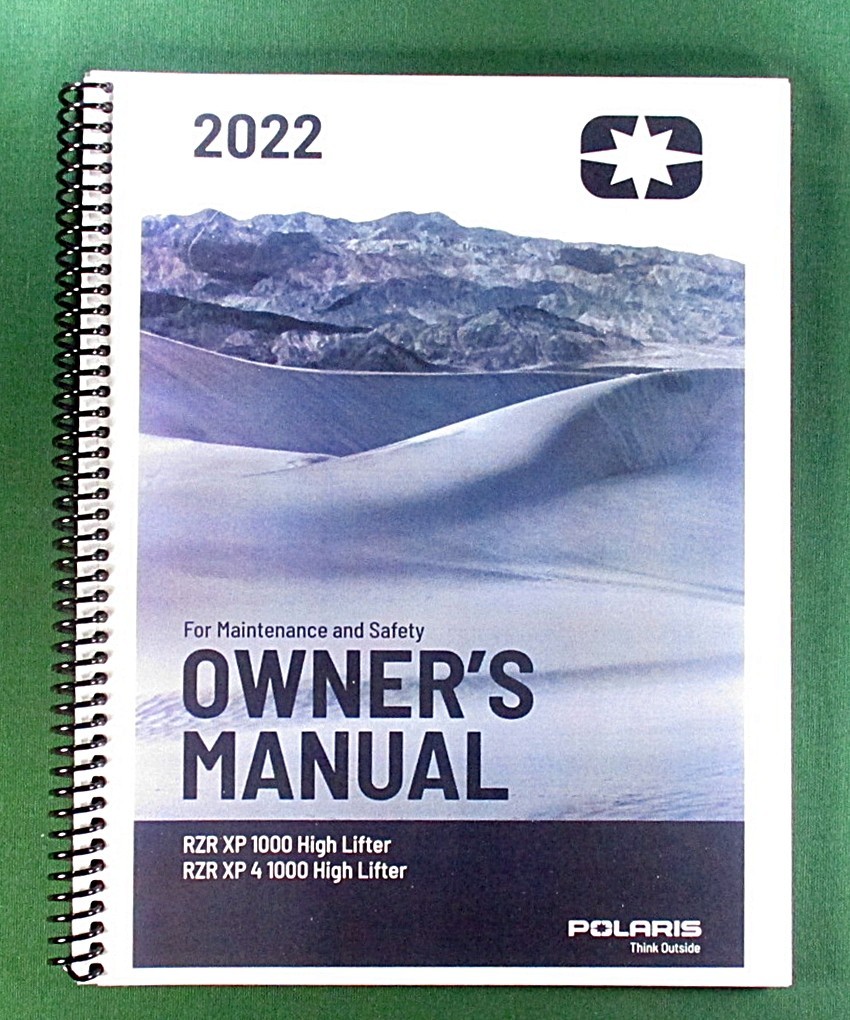 2022 Polaris RZR XP 1000 High Lifter Owner’s Manual: 188 pages & Clear Covers!