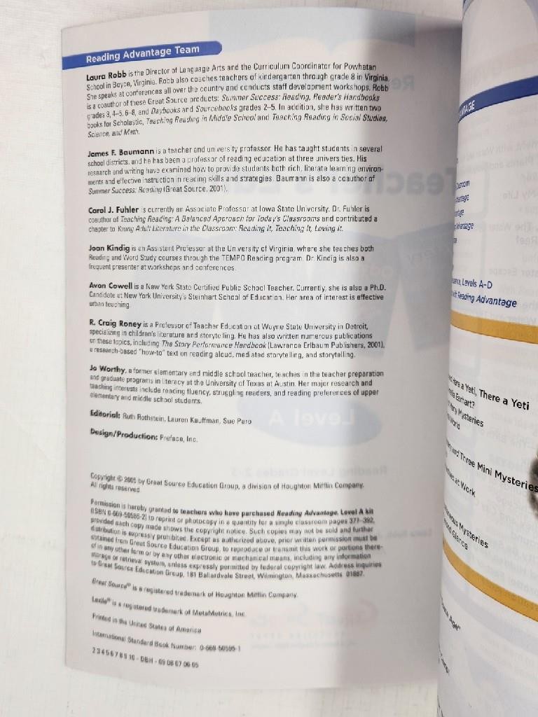 Great Source Reading Advantage Level A Grades 2-3, Teacher’s Edition Guide