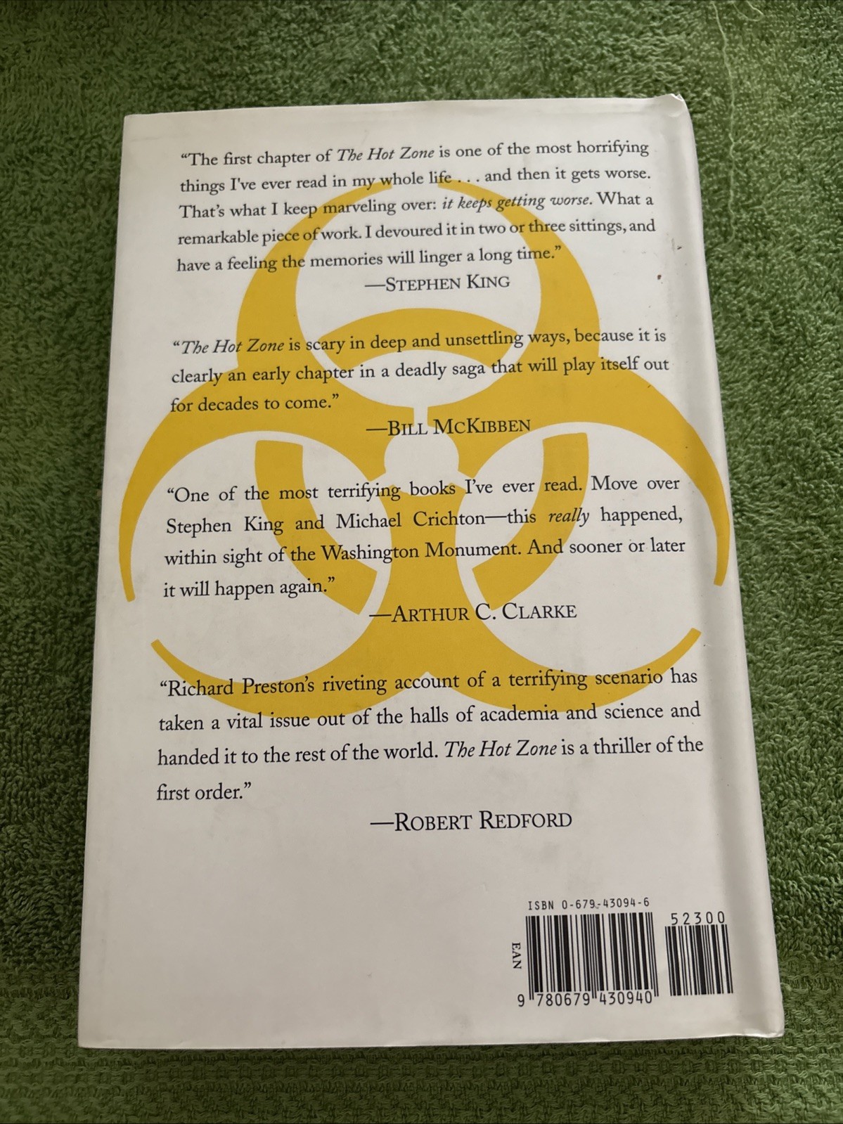 The Hot Zone By Richard Preston Vintage Hardcover Book Random House 1994 U.S.A.