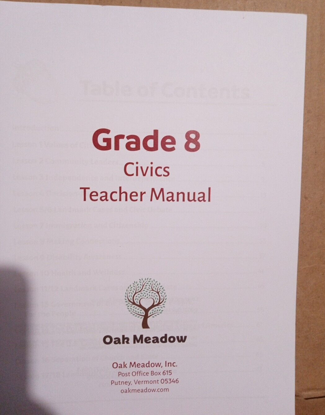 Oak Meadow– Civics 8 Teacher Manual –Spiral Paperback