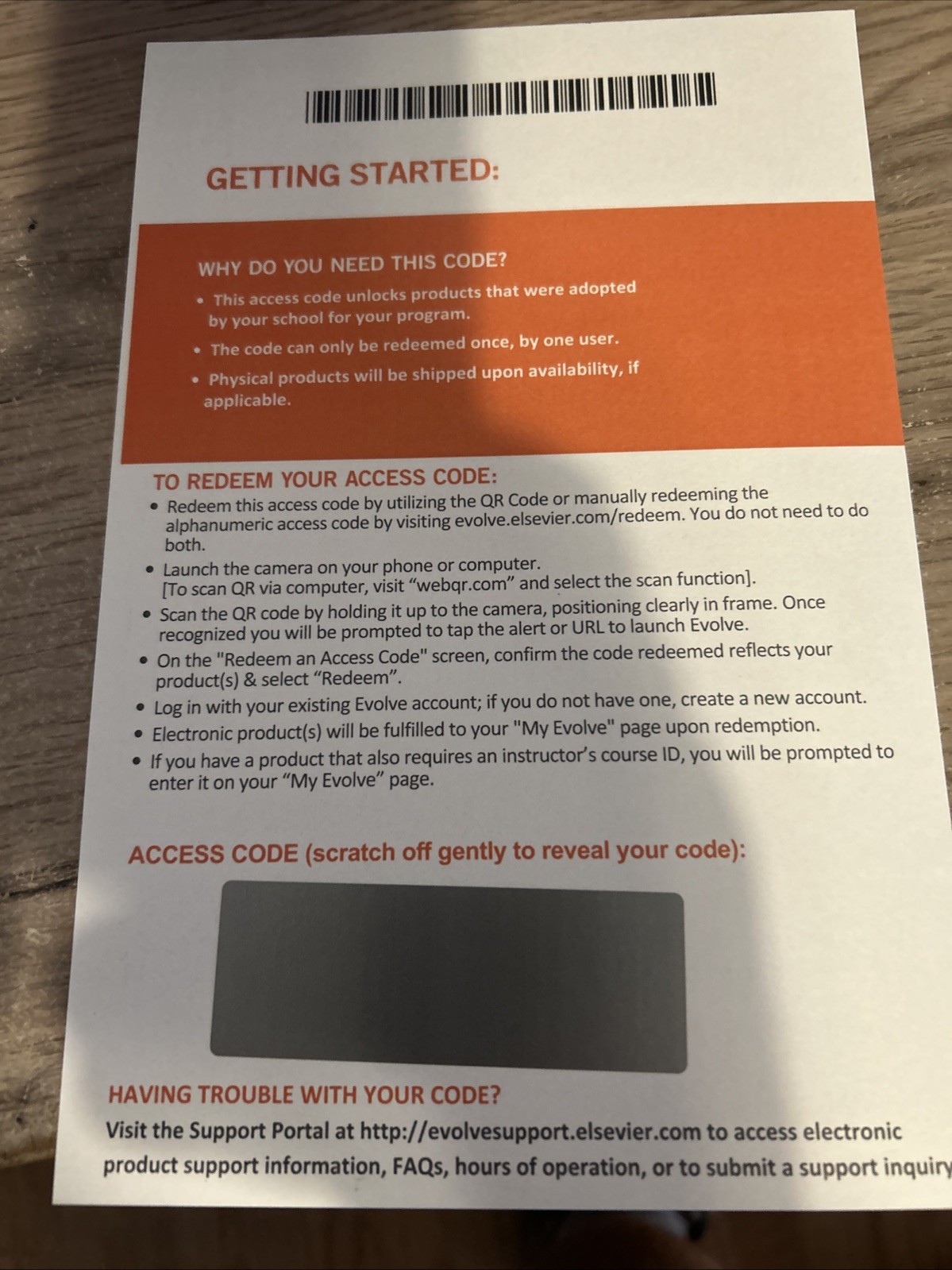 Evolve Elsevier Access Code Card 9996105555