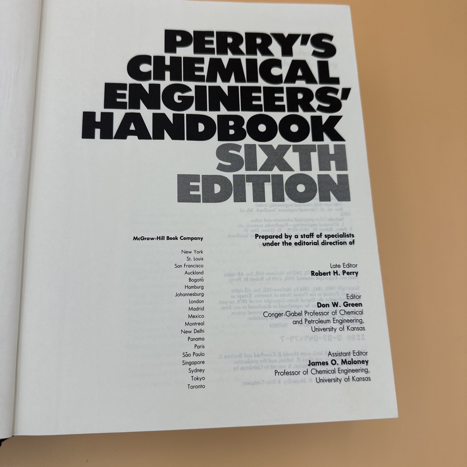 Perry’s Chemical Engineers’ Handbook 6th Ed 1984 HC 50th Anniversary Edition