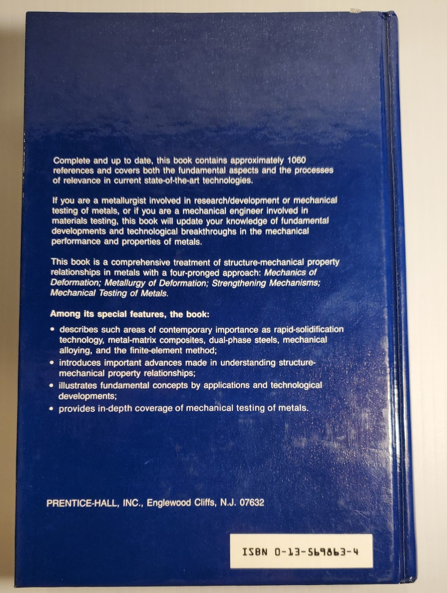 Mechanical Mettalurgy Principles and Applications Hardcover Book Meyers Chawla