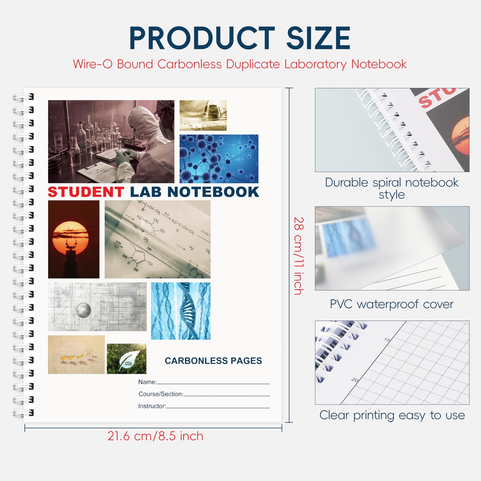 Carbonless Lab Notebook – 8.5″ x 11″ Chemistry Notebook with 50 Sets of Pages…