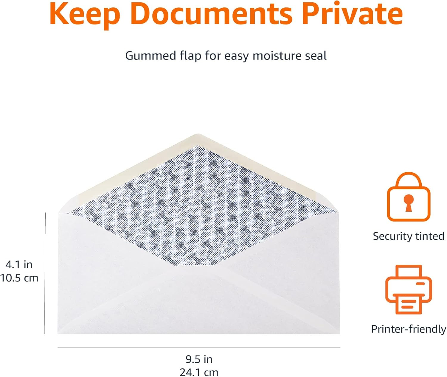 #10 Security Tinted Business Gummed Envelopes, Moisture Sealed, 4-1/8 X 9-1/2 In