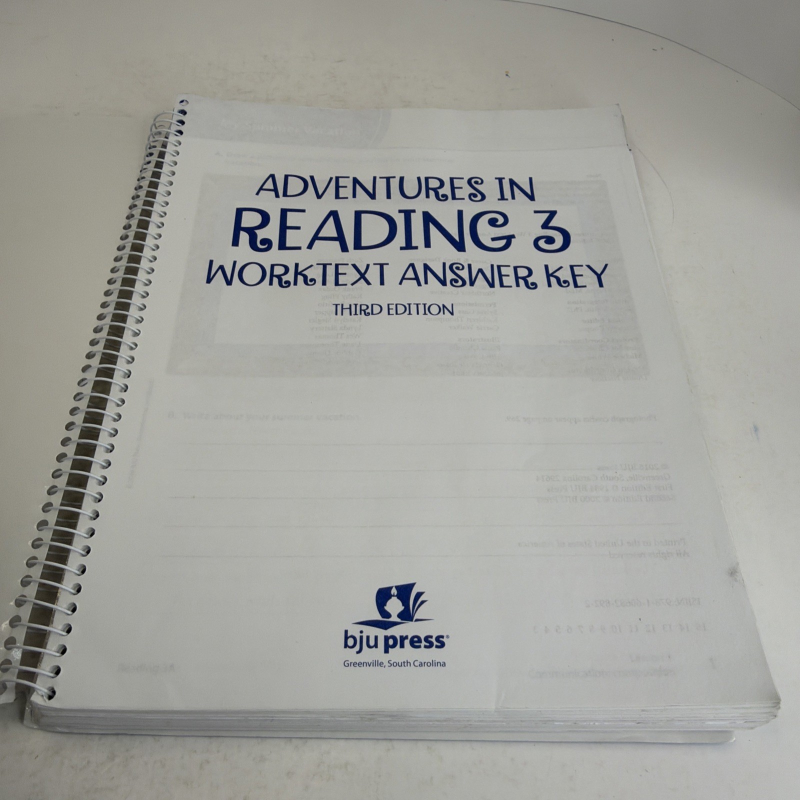 BJU Press Adventures in Reading 3 Worktext Answer Key Third Edition Paperback