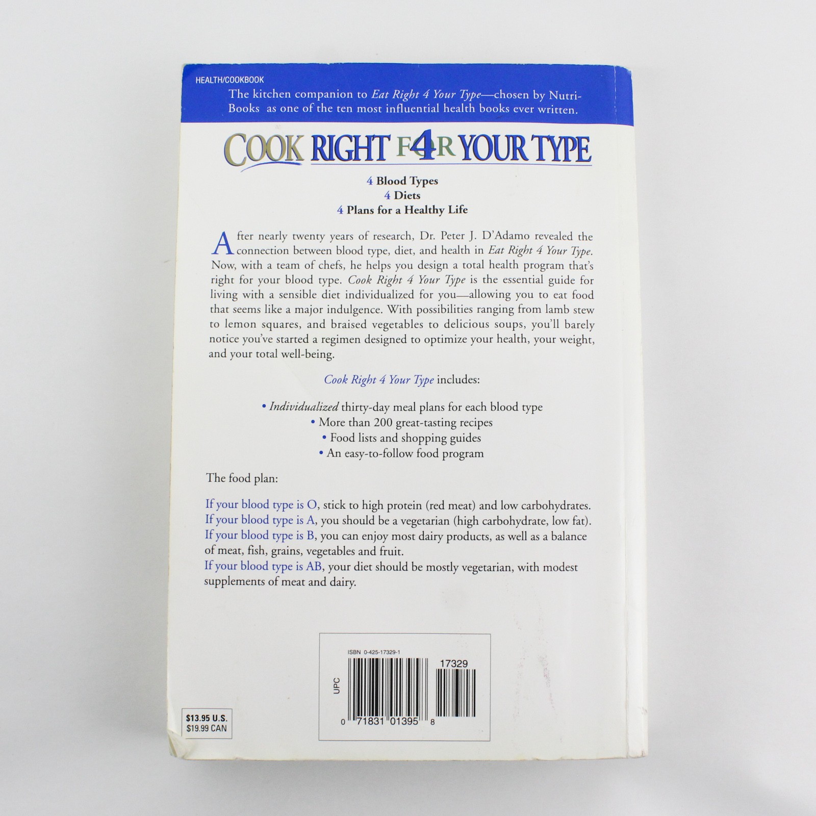 Cook Right 4 Your Type Peter J D’Adamo Catherine Whitney 2000 Paperback