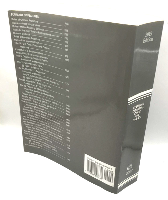 Federal Criminal Code and Rules – Thomson Reuters – 2019 Edition, Soft Cover