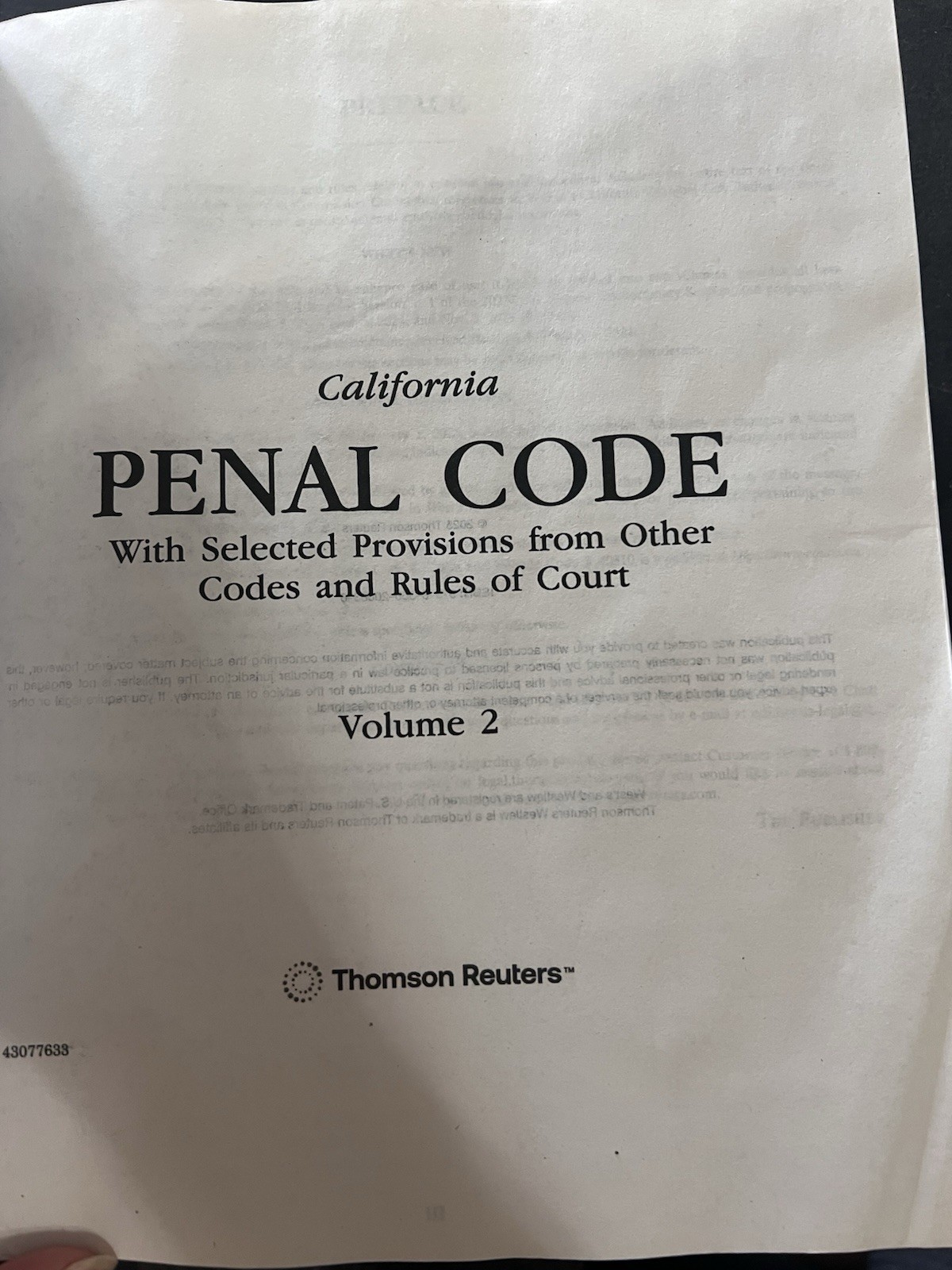 Thomson Reuters, California Penal Code 2025, Vol 2, Desktop Edition