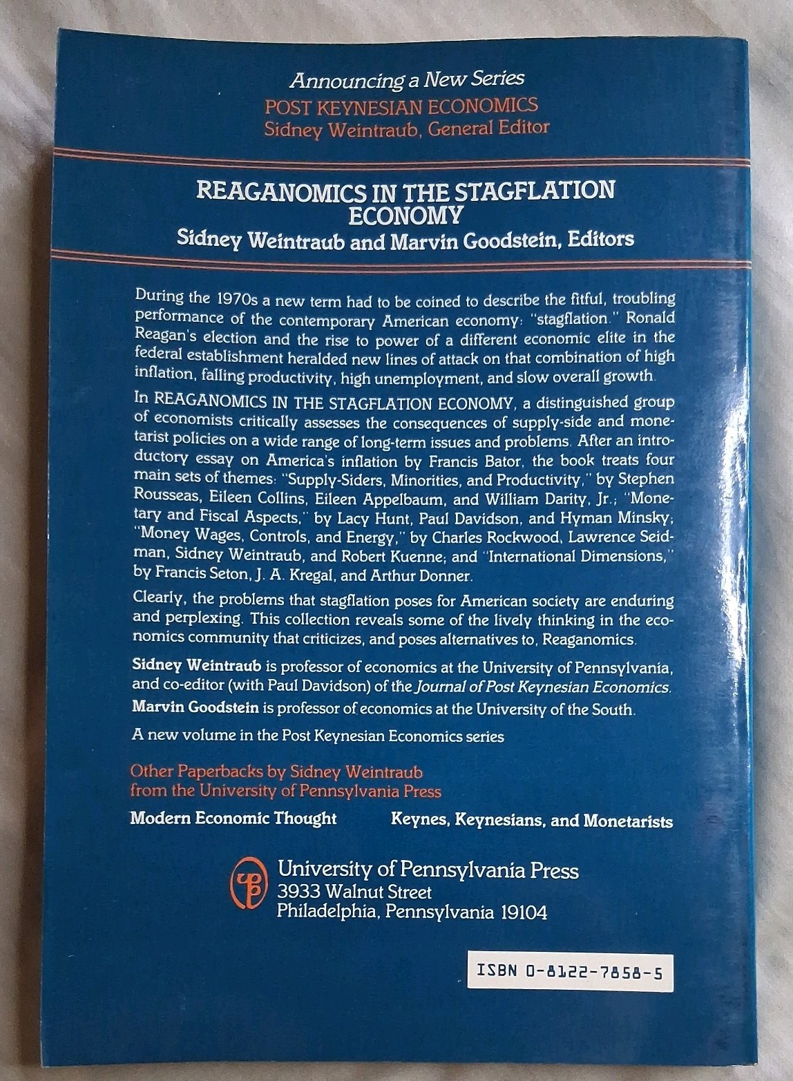 Reaganomics in the Stagflation Economy Sidney Weintraub & M. Goodstein PB 1983
