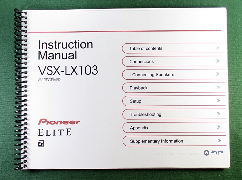 Pioneer VSX-LX103 Instruction Manual: Full Color 134 Pages & Protective Covers!