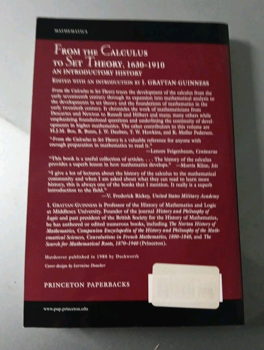 From the Calculus Set Theory 1630-1910 Introductory History Trade PB Mathematics