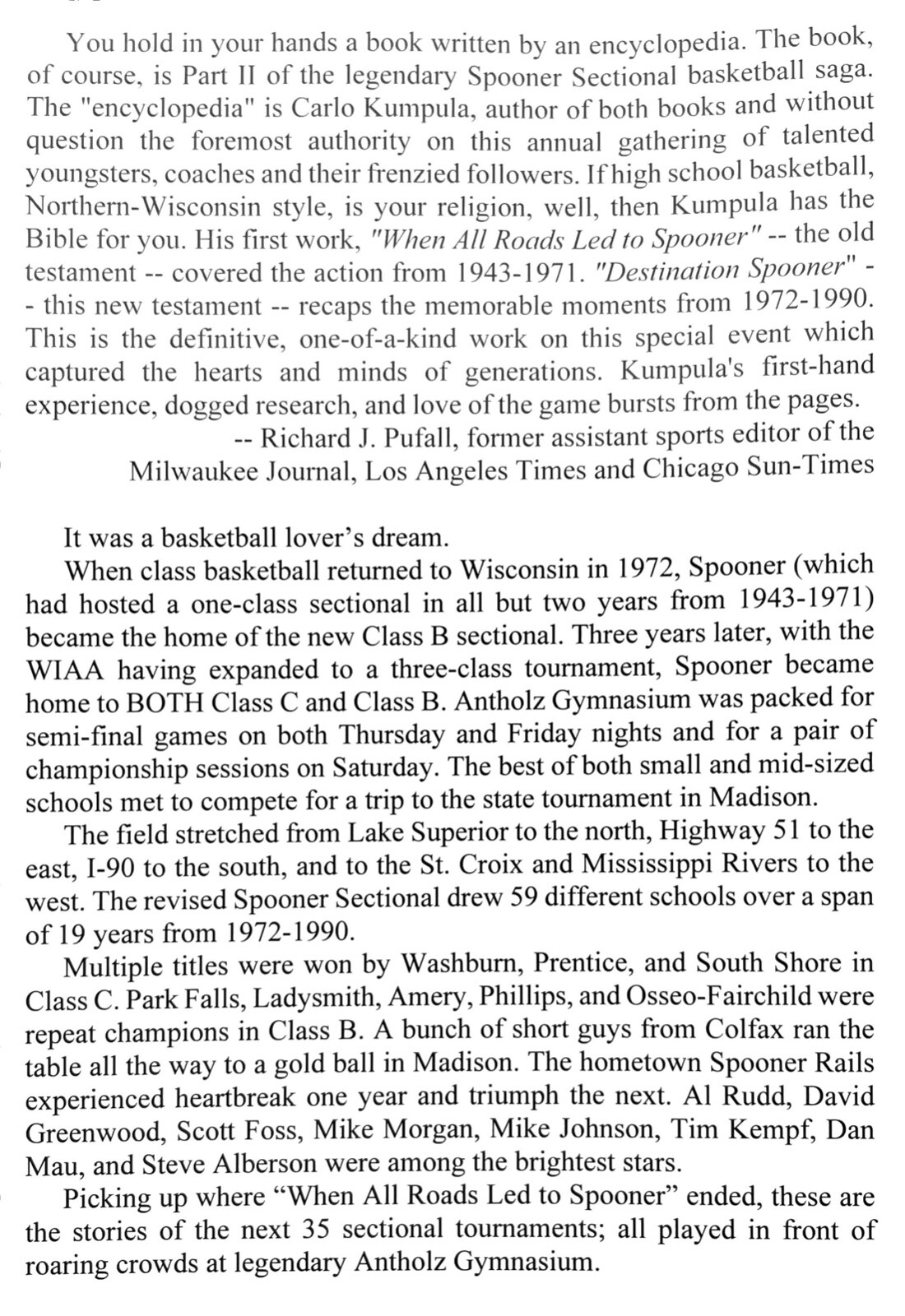 Destination Spooner: Sectional Basketball 1972-1990. By Carlo Kumpula.