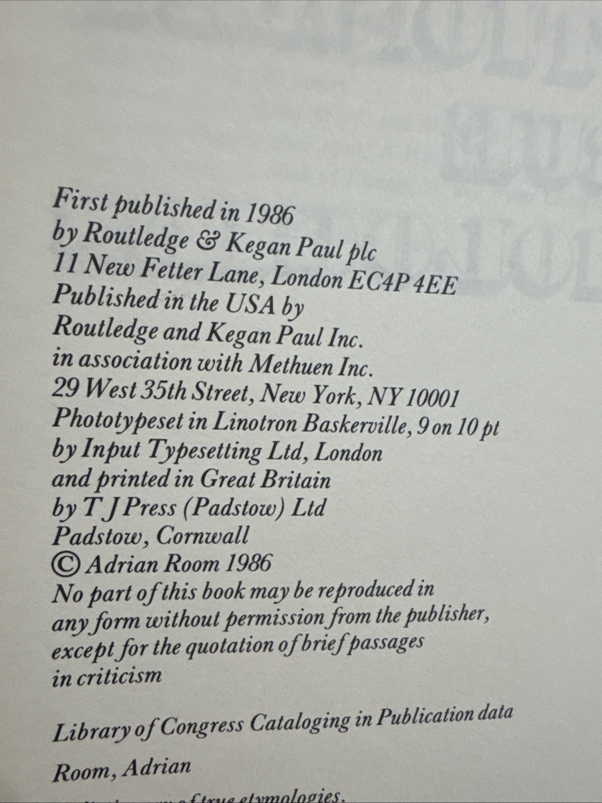 Dictionary of True Etymologies by Adrian Room (1986, Library Binding)