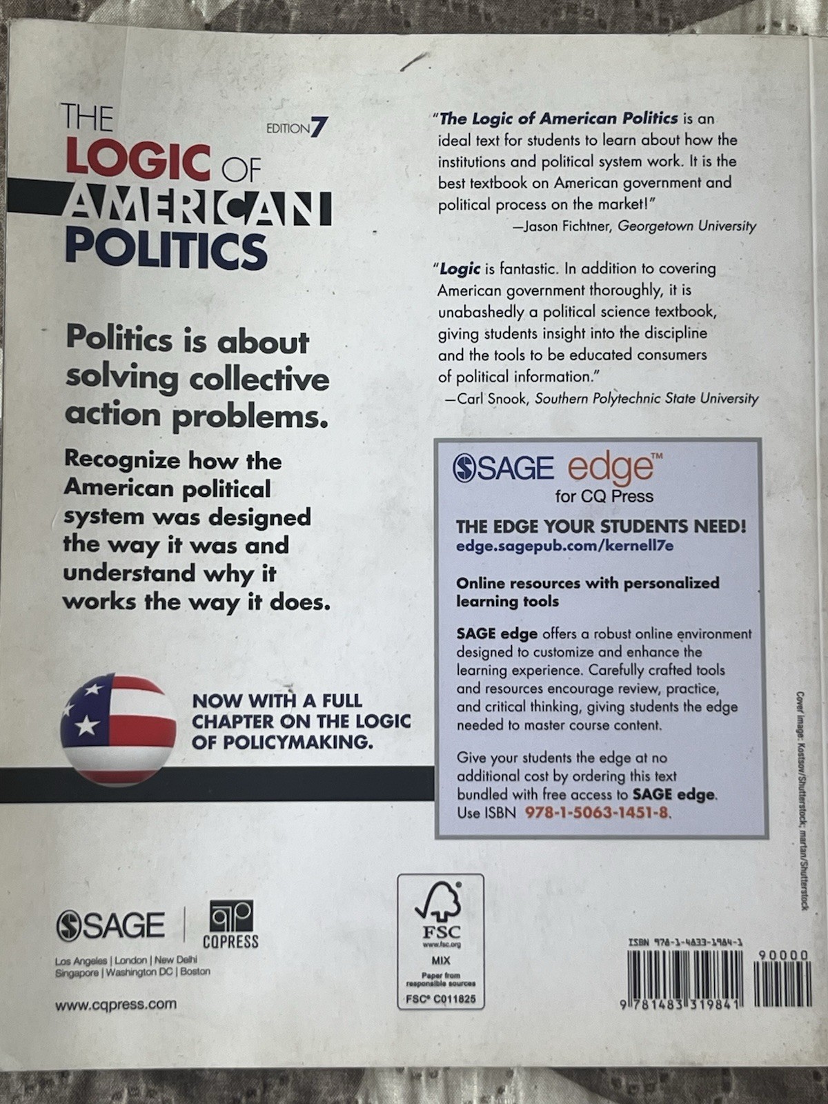The Logic of American Politics 7th Ed Hardcover Kernell CQ Press