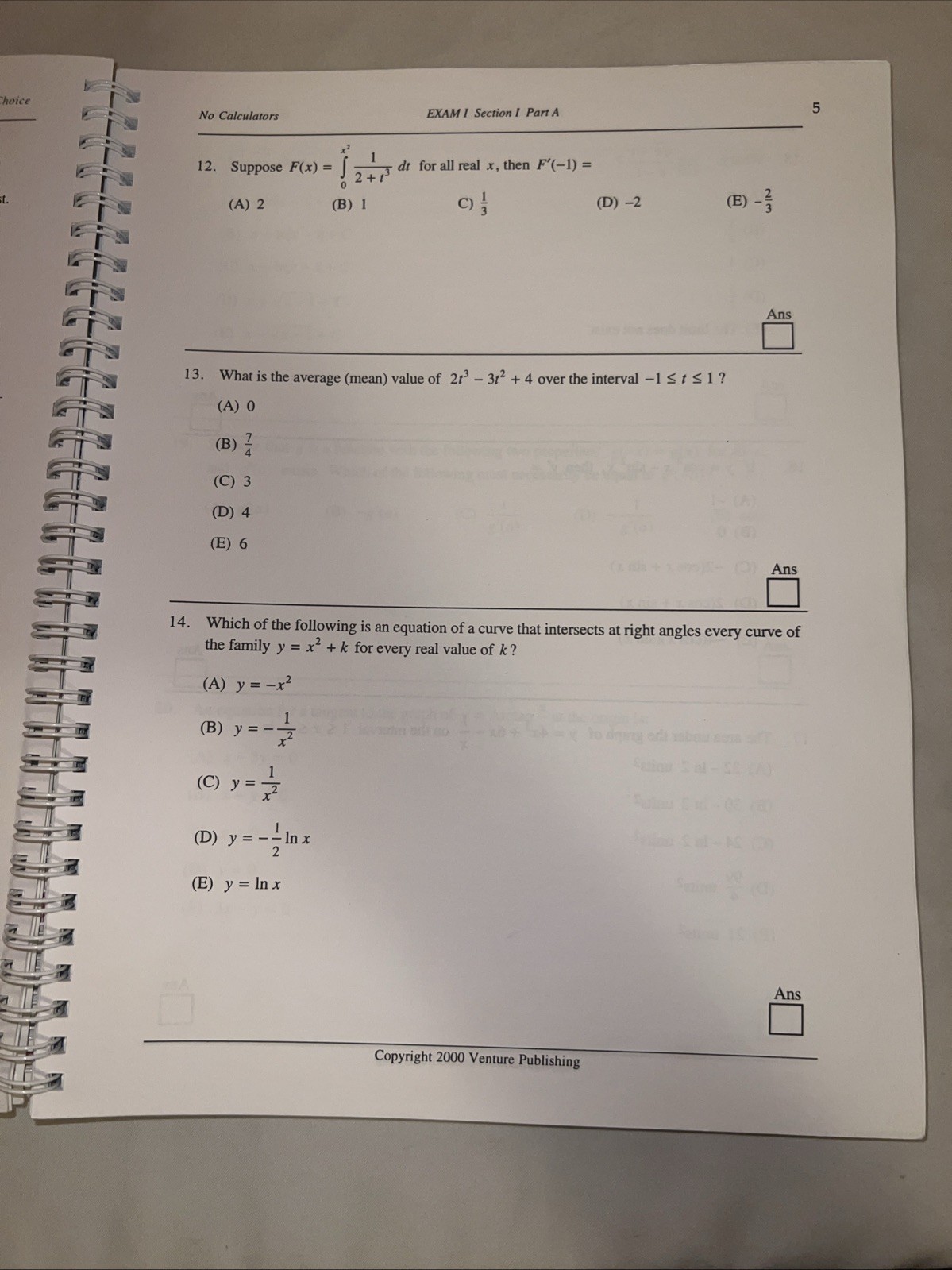 Y2K Preparing For The AP Calculus (AB) Examination Textbook – Vintage – LIKE NEW