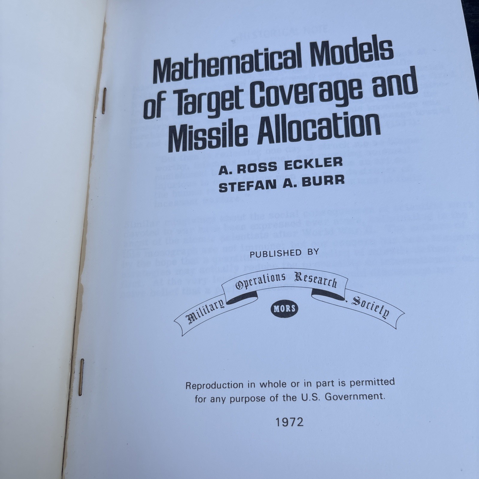 Mathematical Models Of Target Coverage And Missile Allocation- Military-Math